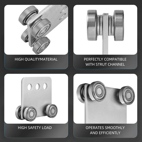 ✝️ 2Pcs 4 Wheel Trolley Assembly Rollers Four Bearing Trolley Assembly for 1-5/8" Wide and All 1-5/8" or Taller Strut Channel