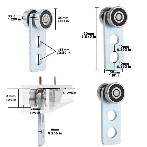 Dimensions of 2 Wheel Trolley Assembly Rollers with Bearing Design and Set Screw Clearance Built to Fit 1-5/8 Inch High Strut Channels Saving Build Cost