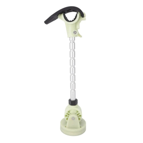 Zerone trolling motor stabilizer mount with green clamp and segmented aluminum shaft, front view