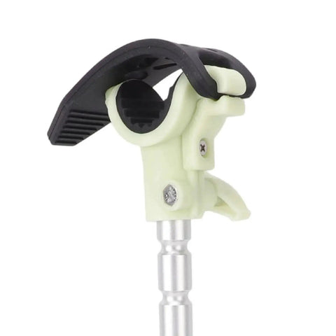 Close-up of trolling motor stabilizer mount for Terrova PowerDrive; green body with black lever and silver shaft
