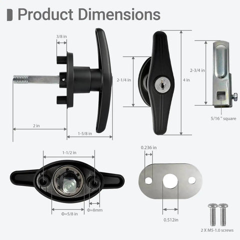 Truck Cap Lock Replacement Parts Kit For Leer Camper Shells With T Handle Latch dual locks and dimensions shown