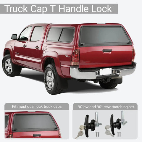 Truck Cap Lock Replacement Parts Kit For Leer Camper Shells With T Handle Latch Door Lock Keyed Alike shown on red pickup