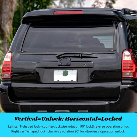 Rear view of a truck with dual locking T-handle kit for truck caps, left and right, in black installed on the camper shell.