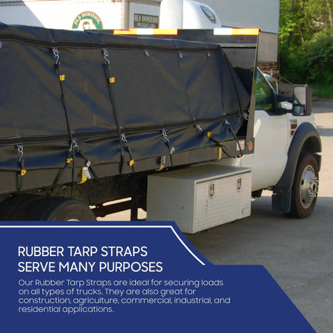 15 Inch EPDM Rubber Tarp Straps With S Hooks Heavy Duty Bungee Cords securing tarp on truck