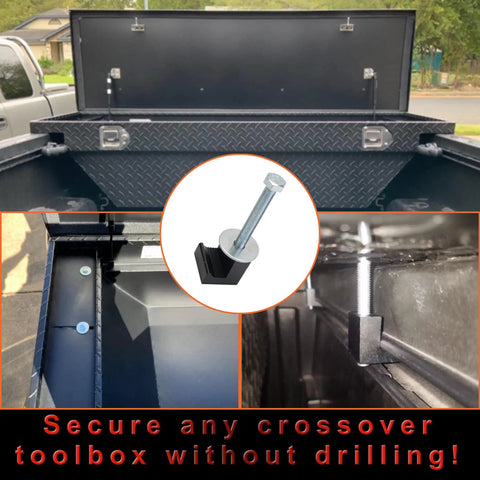 Heavy Duty Truck Toolbox Mounting Kit With Fastening Nuts For Aluminum Pickup Bed Toolbox Secure J Hooks installed view