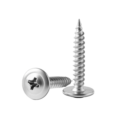 Close-up view of #8 x 3/4 Inch Truss Head Wood Screws, 410 Stainless Steel Self Tapping Screws for Wood to Metal, Corrosion Resistant Fasteners
