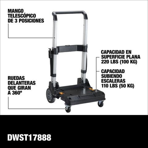 Heavy Duty TSTAK Trolley Cart With 360 Degree Swivel Front Casters And Telescoping Aluminum Handle 200 Lb Load Capacity Stackable