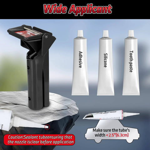Tube Dispenser Tool For Squeeze Easy Control Of RTV Silicone Extrusion Industrial 2.5 Inch Size displayed with tube types