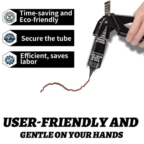 Hand using Tube Extrusion Tool Efficient RTV And Silicone Dispenser That Maximizes Material In Every Tube And Prevents Waste