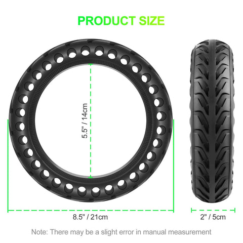 50/75-6.1 Tubeless Solid Tires for Electric Scooter, 8 1/2 x2 Tire for Gotrax GXL V2 / XR/APEX, side and front view, product size