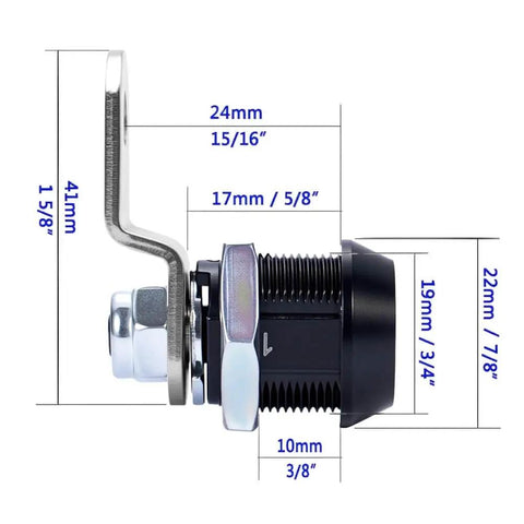 Side view of Toolbox Lock Tubular Cam Replacement Lock Hook Cam Keyed Alike Five Eighth Inch Black, durable zinc alloy.