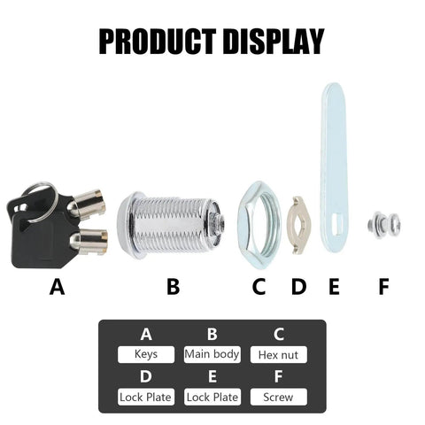 4 Pack Tubular Cam Lock One And One Eighth Inch Cabinet Lock Set, keys, lock body, hex nut, lock plates, screw, chrome finish