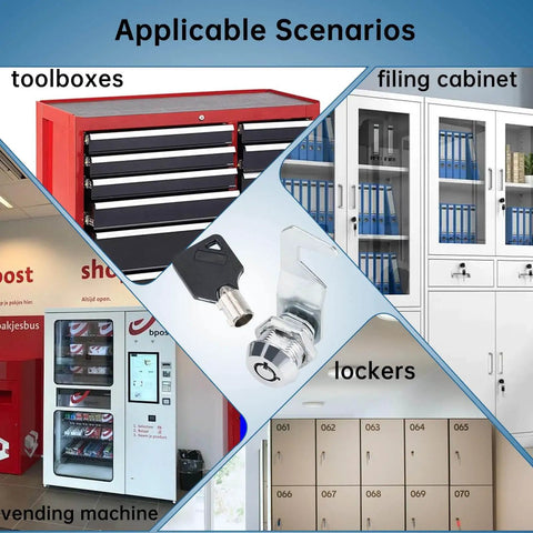 Durable 5/8 inch tubular cam toolbox locks with two keys, zinc alloy chrome finish, shown for toolboxes, lockers, cabinets.