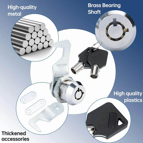 Durable 5/8 inch tubular cam toolbox locks with two keys, zinc alloy chrome finish, rustproof waterproof components shown
