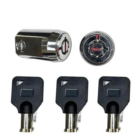 19mm Tubular Roll-Up Lock Cylinder with 1 Cylinder and 3 Keys, showing the lock and keys for secure access in storage facilities.
