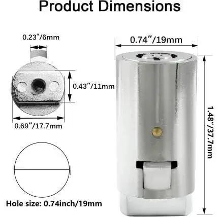 Durable tubular vending machine lock with chrome finish, zinc alloy body and copper core; includes dimensions and keyhole details.