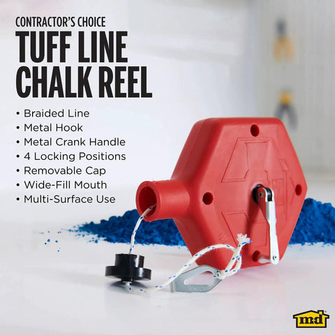 Durable ABS Tuff Line contractor chalk reel delivers precise layout marking with a 0.06 in braided line and 100 ft reach, red housing