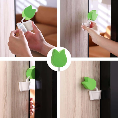 Tulip Shaped Extra Thick Foam Door Pinch Guard And Baby Proof Stopper 2 Pack No More Finger Pinches Or Door Slams Keeps Kids And Pets Safe At Home Today installed on door.