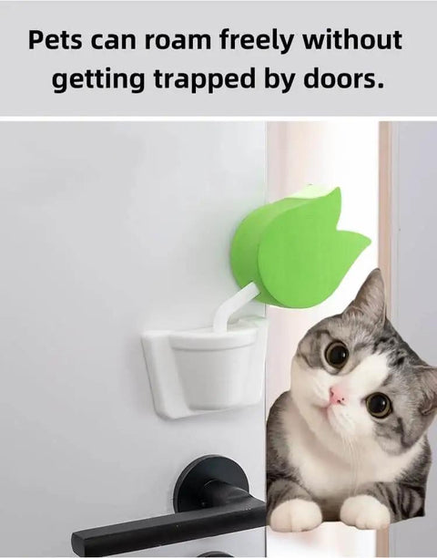 Tulip Shaped Extra Thick Foam Door Pinch Guard And Baby Proof Stopper 2 Pack installed on door preventing slams and pet injuries