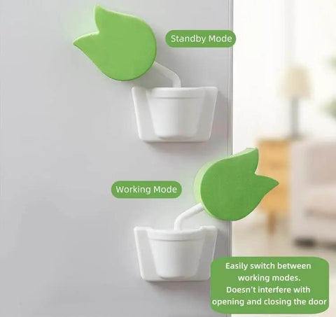 Tulip Shaped Extra Thick Foam Door Pinch Guard And Baby Proof Stopper 2 Pack No More Finger Pinches Or Door Slams Keeps Kids And Pets Safe At Home Today close-up showing standby and working modes.