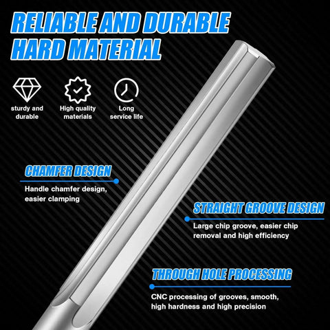 4mm Chucking Reamer Tungsten Carbide Lathe Reamer H7 With 4 Straight Flutes 60mm Flute Length 100mm Overall Length Hardened To 50HRC Uncoated Ideal For Milling And Reaming Stainless Steel Alloys And Copper Metals; showing straight groove and chamfer design on a black background