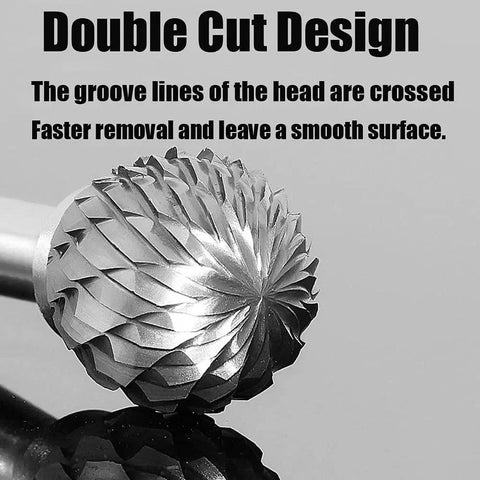 Close-up of tungsten carbide burr from Ten Piece Tungsten Carbide Double Cut Rotary Burr Set With One Eighth Inch Shank For Rotary Tools