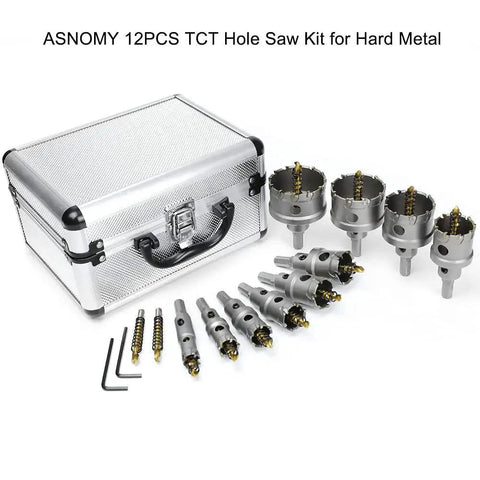 12-Piece Tungsten Carbide Tipped Hole Saw Kit With Titanium Plated Pilot Drill Bit For Metal Stainless Steel Iron Wood And Plastic in case
