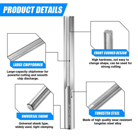 4mm Chucking Reamer Tungsten Carbide Lathe Reamer H7 With 4 Straight Flutes highlighted with product features such as large chipformer.