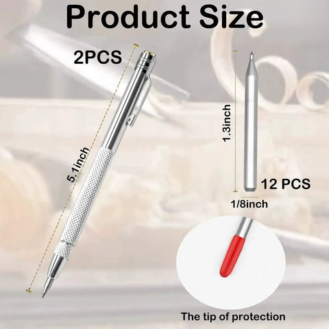 Product size of 2 Pack Tungsten Carbide Tip Scriber With 12 Replacement Tips Magnetic Aluminium Scriber Tool Etching Pen With Clip
