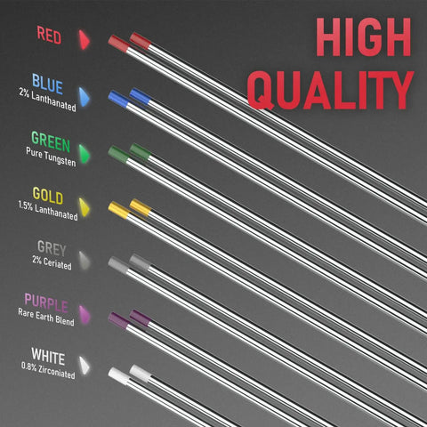Red Tip 3/32 Inch By 7 Inch TIG Welding Tungsten Electrodes WT20 EWTh-2 AWS Certified 10 Pack Pro Grade, color-coded options