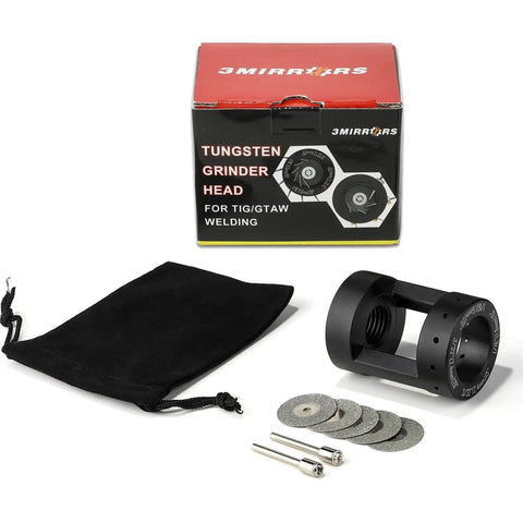 Aluminum Tungsten Electrode Sharpener Grinder Head For TIG Welding Tool with diamond wheels and connecting rods on display