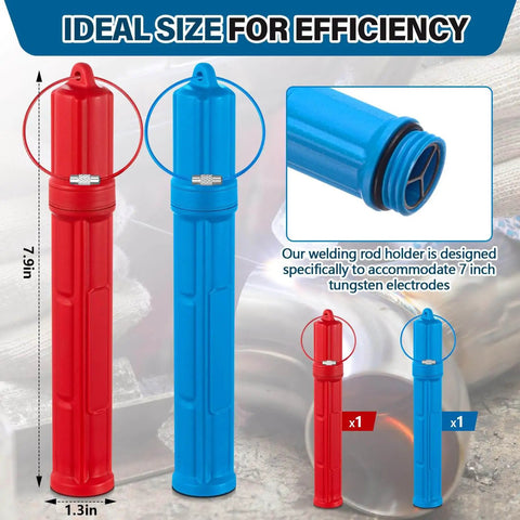 Double Pack Tungsten Holder for TIG Welding Rods, 7.9 Inch Storage Tube With Magnetic Base, Red and Blue Canisters