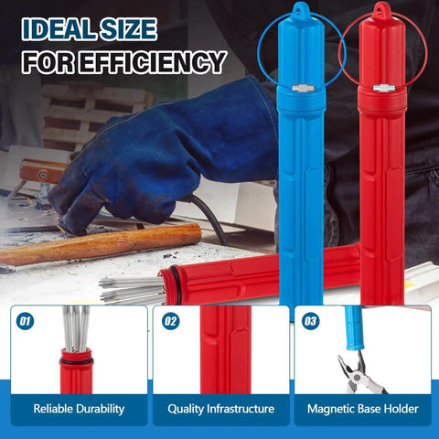 Double Pack Tungsten Holder for TIG Welding Rods, 7.9 Inch Storage Tube With Magnetic Base, Airproof Canisters In Red And Blue