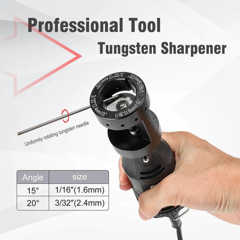 Hand holding Aluminum Tungsten Electrode Sharpener Grinder Head For TIG Welding Tool with multi angle offsets and cut off slot