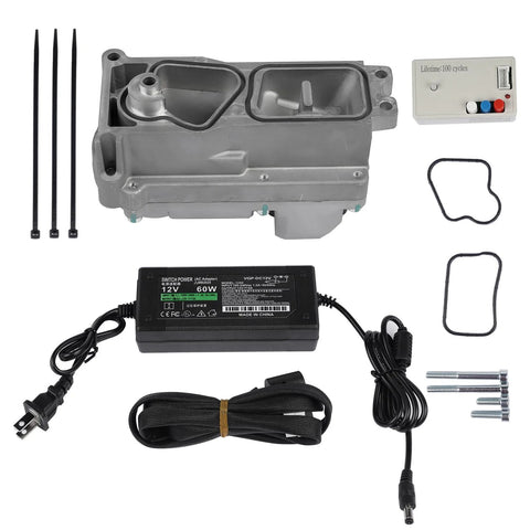 Flynsu turbo actuator calibration kit top view; aluminum actuator housing, controller, gasket, hardware, power adapter
