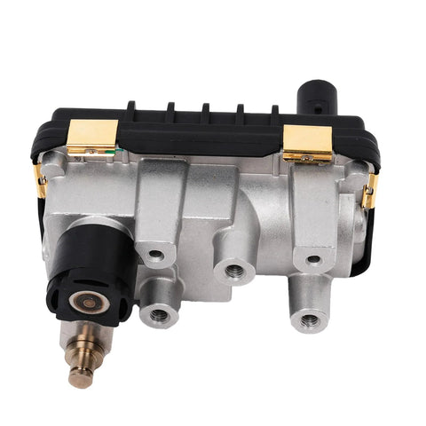 Turbo electronic actuator for Mercedes GL/ML and Sprinter; silver body, black cap, gold terminals.