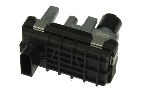 URO Turbo Electronic Actuator, black plastic automotive part with metal clips and electrical connector