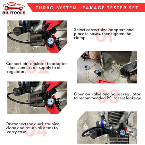 BILITOOLS 9-Piece turbo system leakage tester set with gauge, hoses and regulator