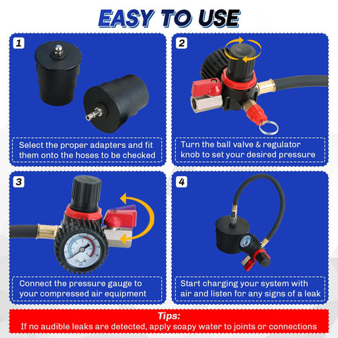 Amazon weyleity Turbo System Leakage Tester Kit, 12-piece set with 4 pairs of stepped adapters, gauge and hose.