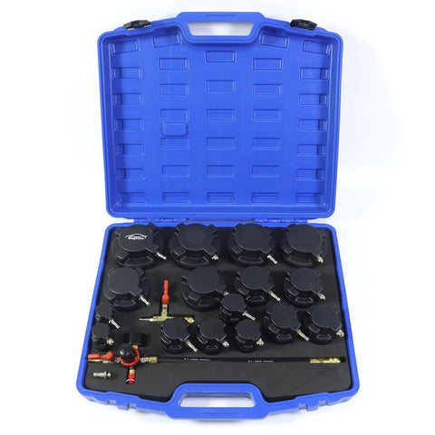 Wzyblixo turbo leakage tester kit in blue case, 19-piece boost leak tester set with stepped adapters 1-1/4 in to 4-1/4 in