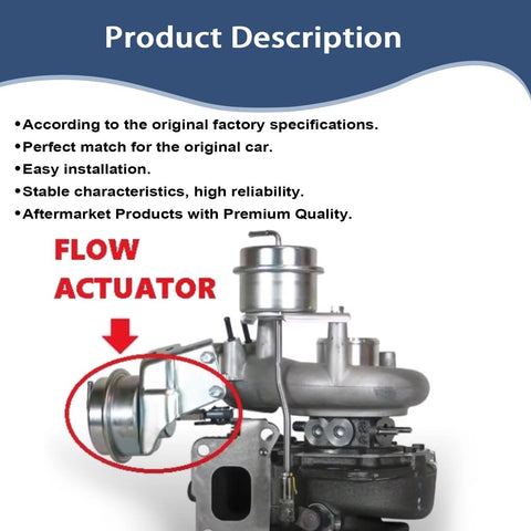 Turbo wastegate vacuum actuator on a turbocharger; metallic silver actuator housing.