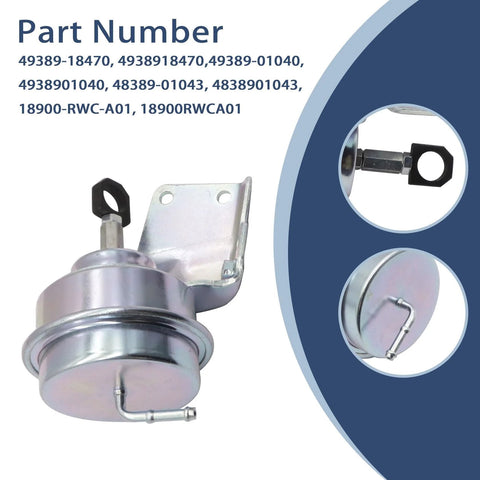 Turbo wastegate vacuum actuator with mounting bracket, silver metal body and hose port