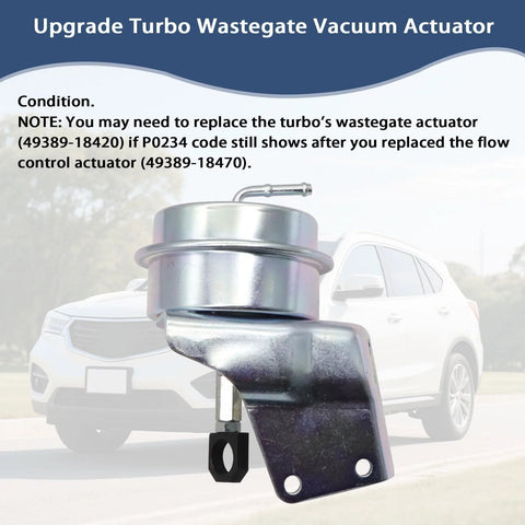 Turbo wastegate vacuum actuator, side view, silver metal with mounting bracket.
