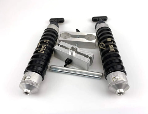 Twin 120 Milliliter Aluminum Injector Mixing Set For Soft Plastic Fishing Lures And Molds With Locking Nozzle on white background