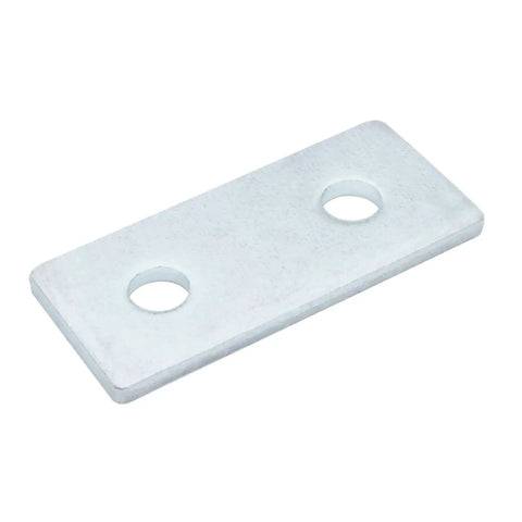 Ten Pack Two Hole Flat Plate Fittings For One And Five Eighths Inch Strut Channel, Three And One Half Inch Long, Three Sixteenth Inch Thick, Electro Galvanized Carbon Steel Bracket With Silver Finish