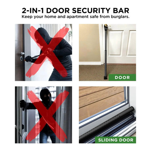 Two In One Sliding Door Security Bar And Door Jammer With Forty Adjustable Settings Easy Installation No Tools Required Dual Function Top Piece Removable For Sliding Doors Withstand Up To Three Hundred Pounds Of Force For Enhanced Home Security