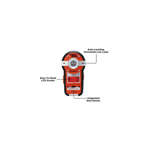 Two in one line laser with auto leveling and stud finder, featuring easy-to-read LCD screen and integrated stud sensor for precise wall hanging.