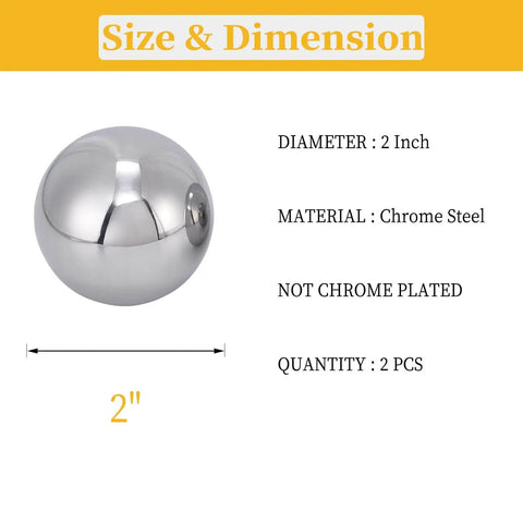 Two 2 Inch Diameter Hardened Chrome Steel Bearing Balls Two Piece Set for Precision Machines, AISI 52100 Chrome Steel