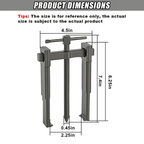 Two Jaw Gear Puller 8 Inch Carbon Steel Bearing Puller And Remover Tool with adjustable dimensions and product measurements