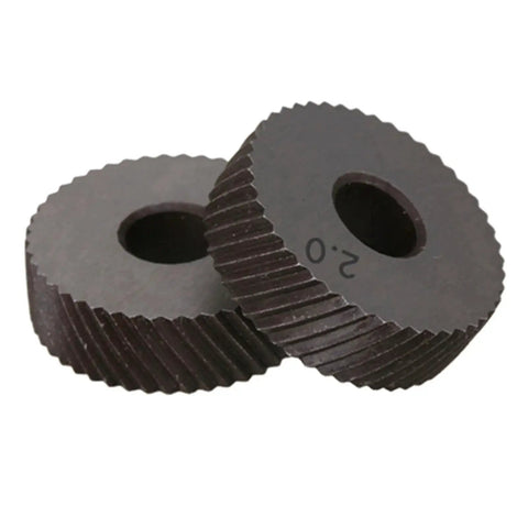 Two Piece High Speed Steel Knurling Wheel Set With Straight And Diagonal Coarse Knurl Options In 0.6 To 2.0 Millimeter Pitch